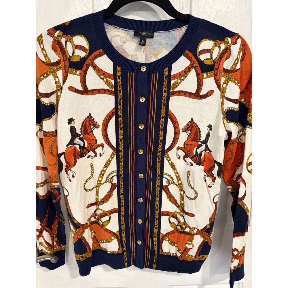 Woman's Talbot Size Small Petite Equestrian Horse Cardigan Button Sweater NEW